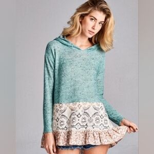 Filly Flair Boho Western Flowy Hoodie Semi Sheer Top Women's Size Medium